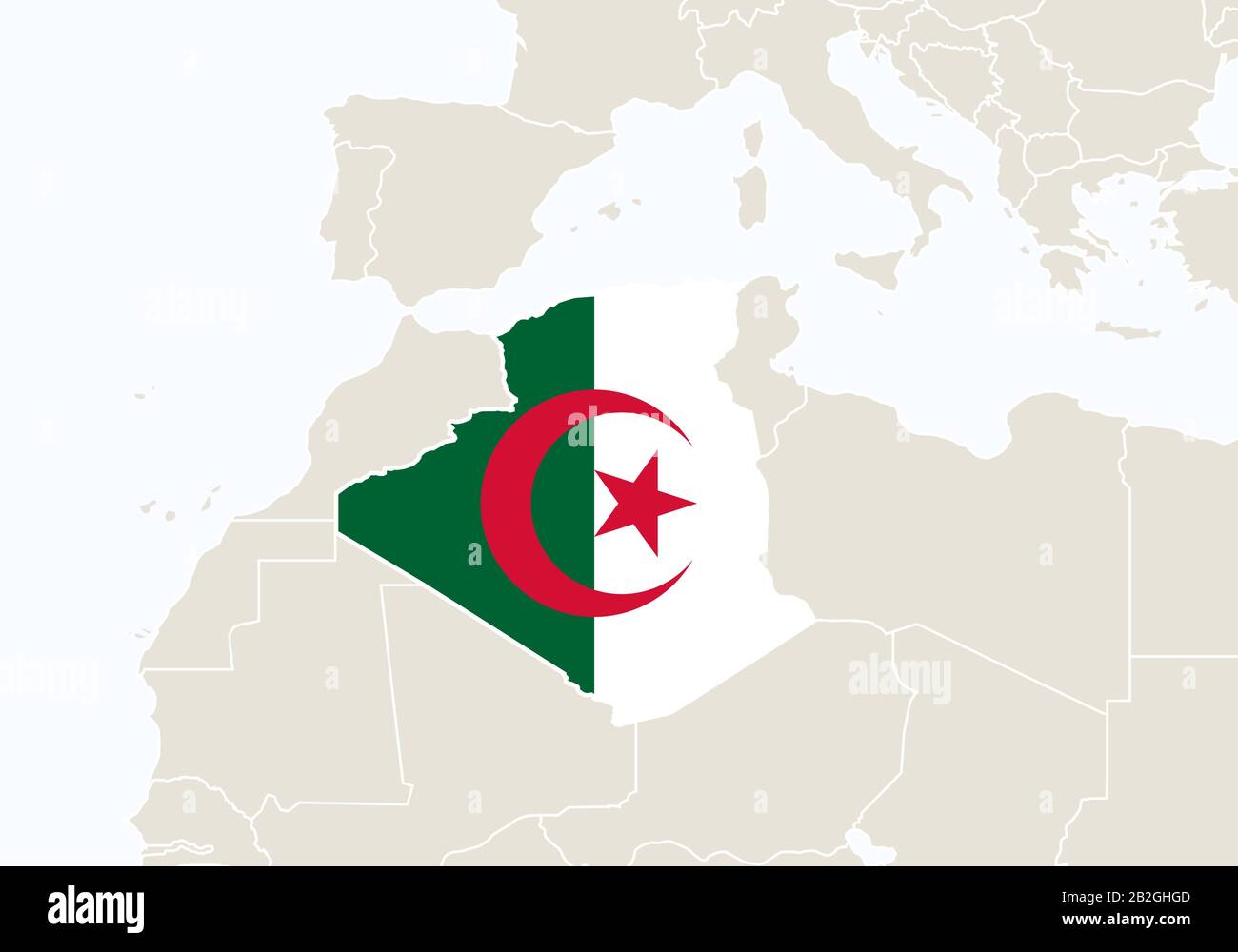 África con el mapa resaltado de Argelia. Ilustración Vectorial. Ilustración del Vector
