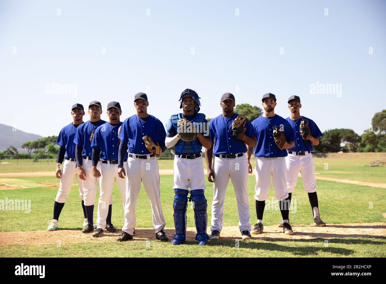 Jugadores de béisbol en línea Foto de stock