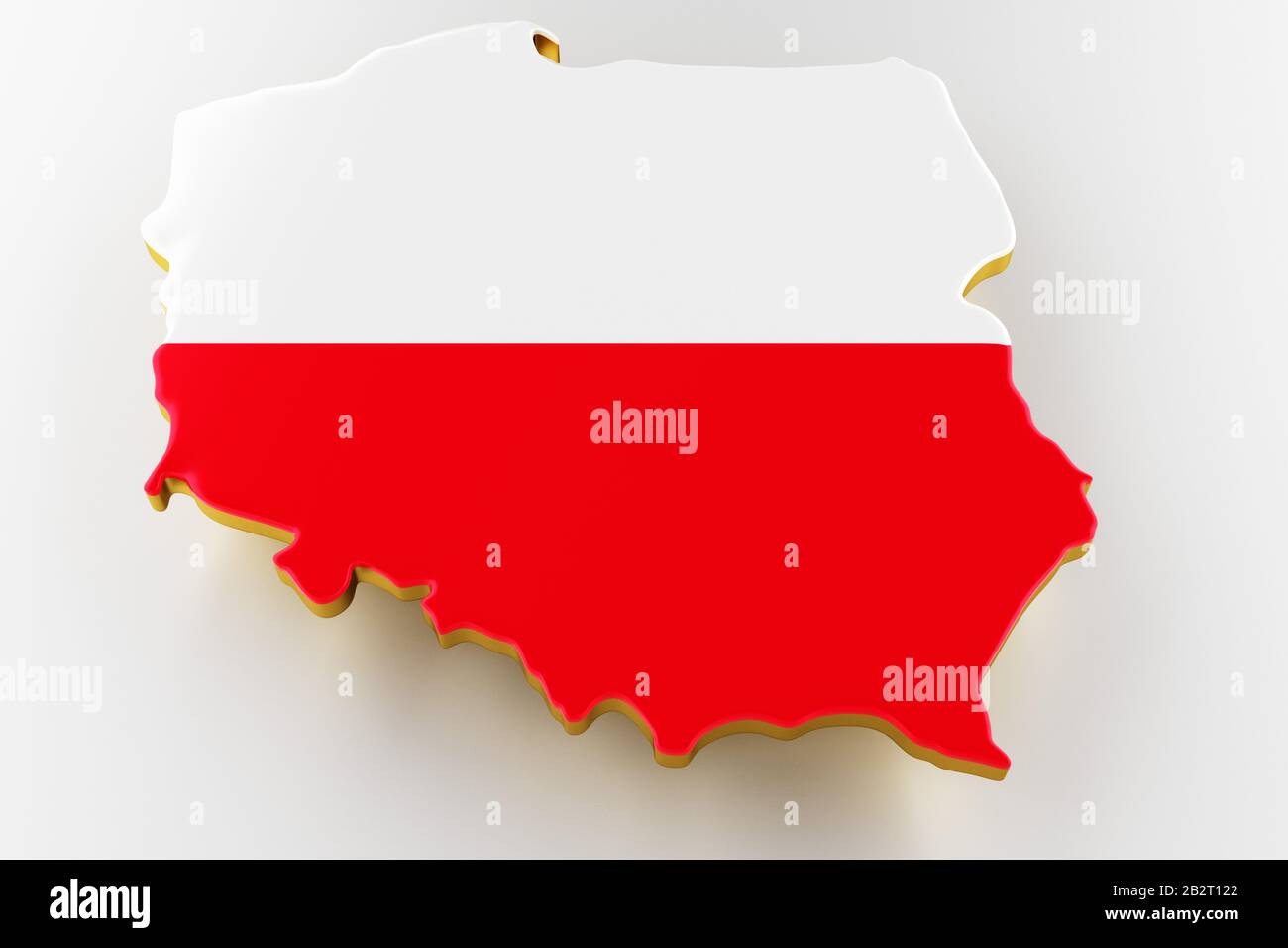 Mapa 3D de Polonia. Mapa de Polonia frontera terrestre con bandera. Mapa de Polonia sobre fondo blanco. renderización 3d Foto de stock