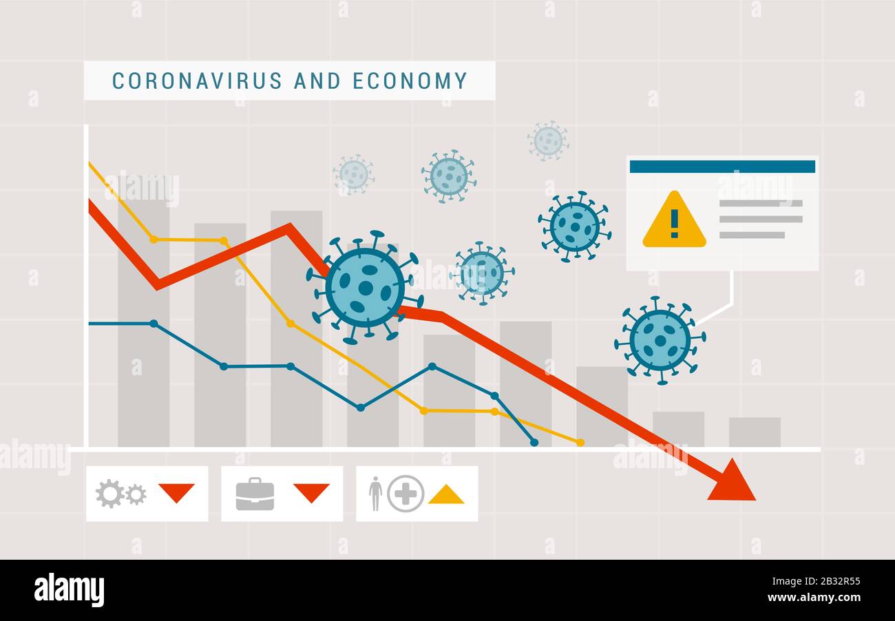 Impacto del coronavirus en la economía mundial y los mercados bursátiles, concepto de crisis financiera Ilustración del Vector