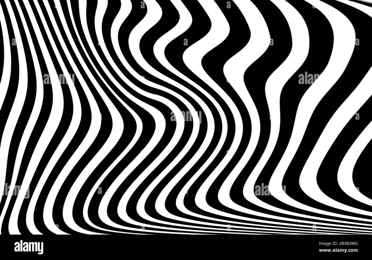 Diseño ondulado en blanco y negro. Imagen digital con rayas psicodélicas. Foto de stock