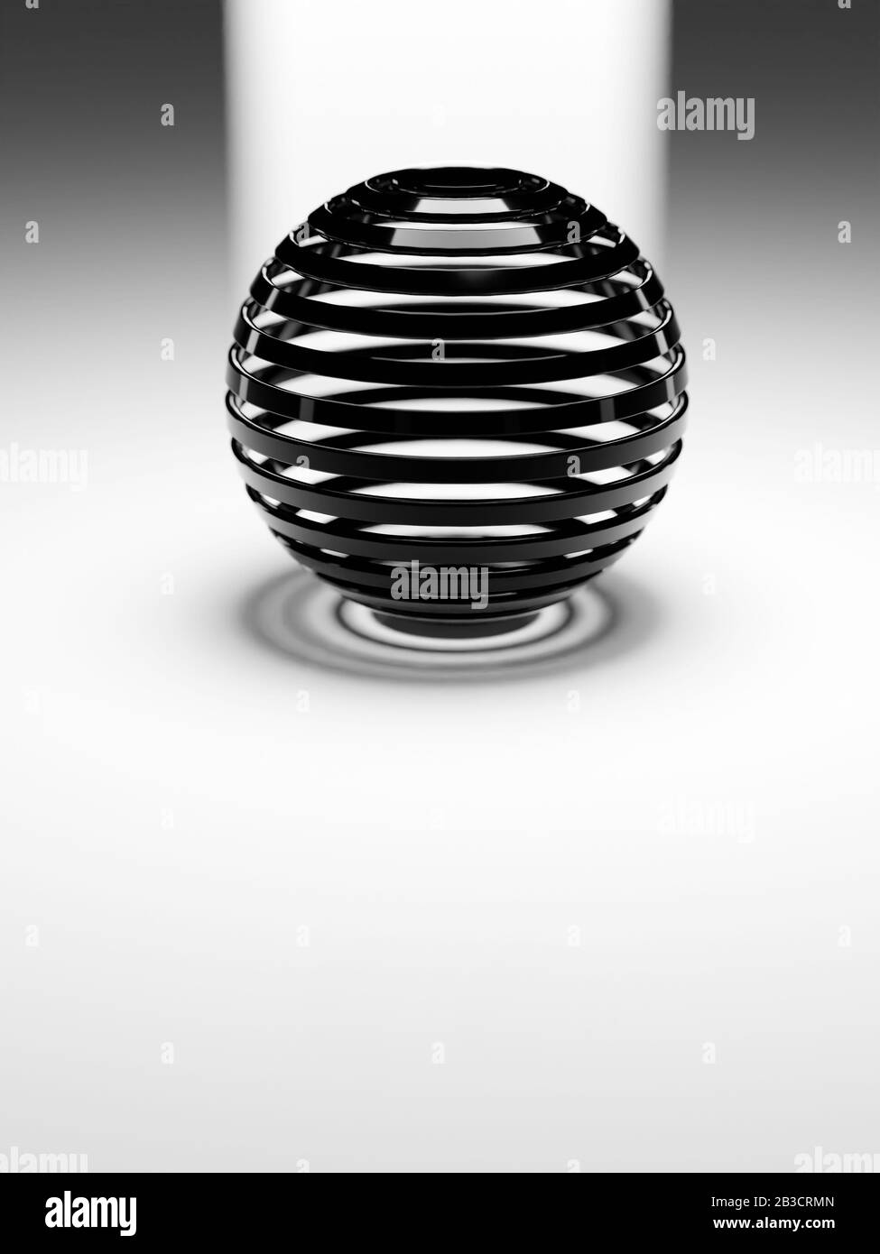 esfera estriada de plástico negro abstracto en 3d sobre suelo plano  reflectante blanco con luz detrás, ilustración en 3d Fotografía de stock -  Alamy