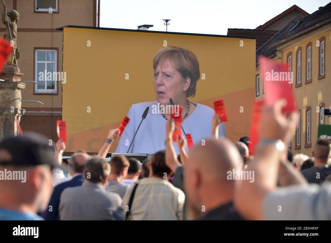 Angela Merkel, Wahlkampf, Vacha, Thueringen, Deutschland Foto de stock