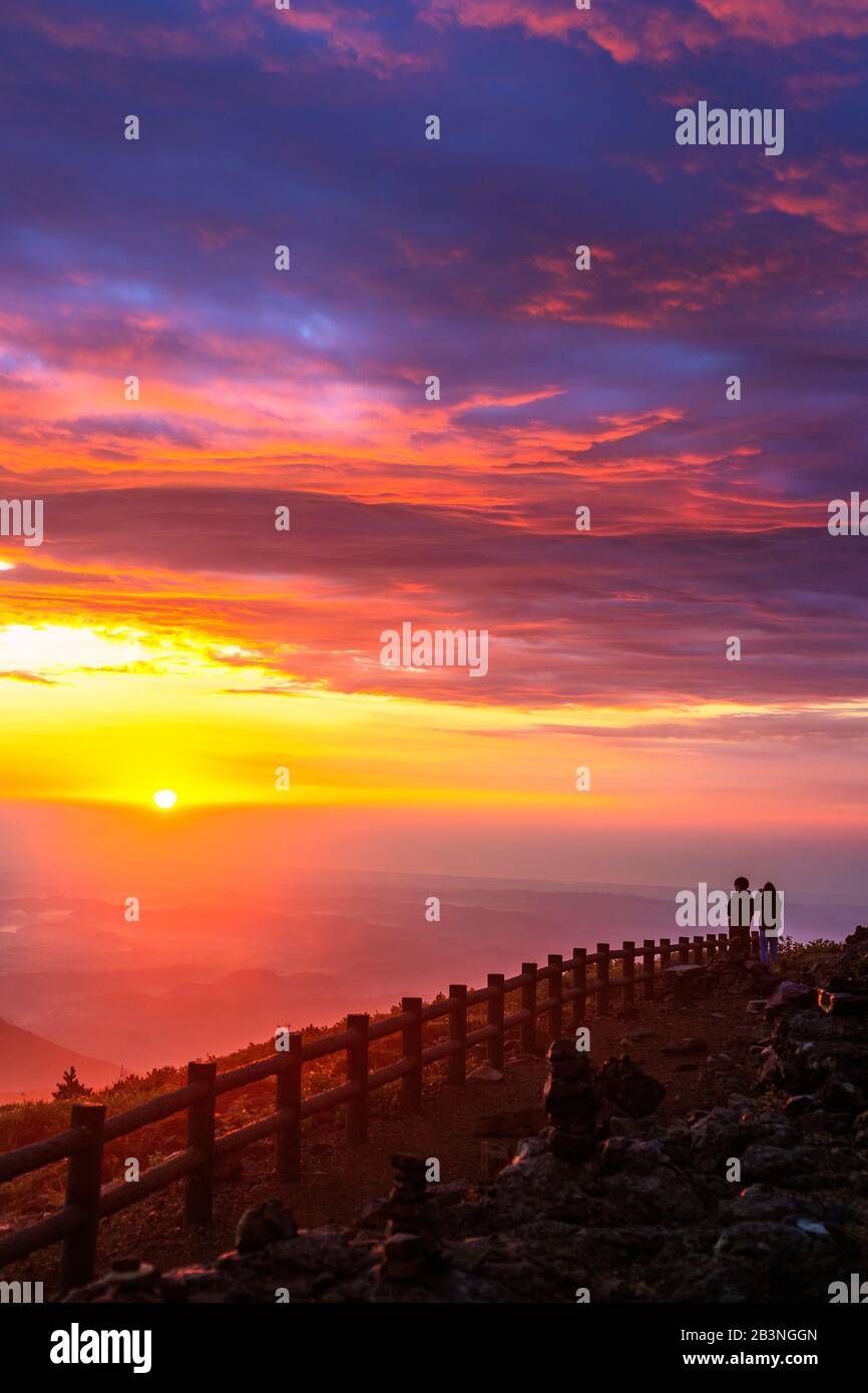 Monte Zao San, Amanecer, Prefectura De Yamagata, Honshu, Japón, Asia Foto de stock
