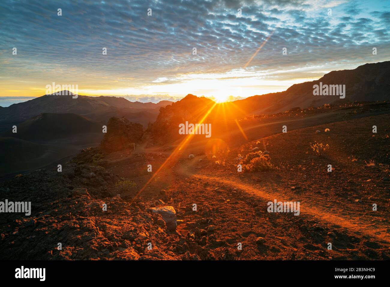 Parque Nacional Haleakala, paisaje volcánico al amanecer, Isla Maui, Hawai, Estados Unidos de América, América del Norte Foto de stock