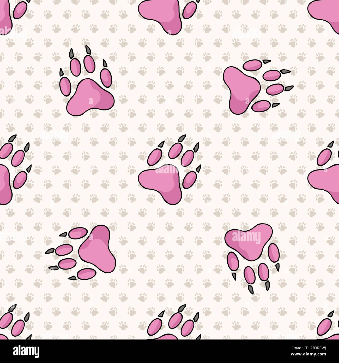 Dibujo a mano lindo cachorro rosa pata de perro con garra sin costuras  patrón vectorial. Fondo de pata de animal salvaje. Divertido y divertido  sendero salvaje para niños por todas partes Imagen