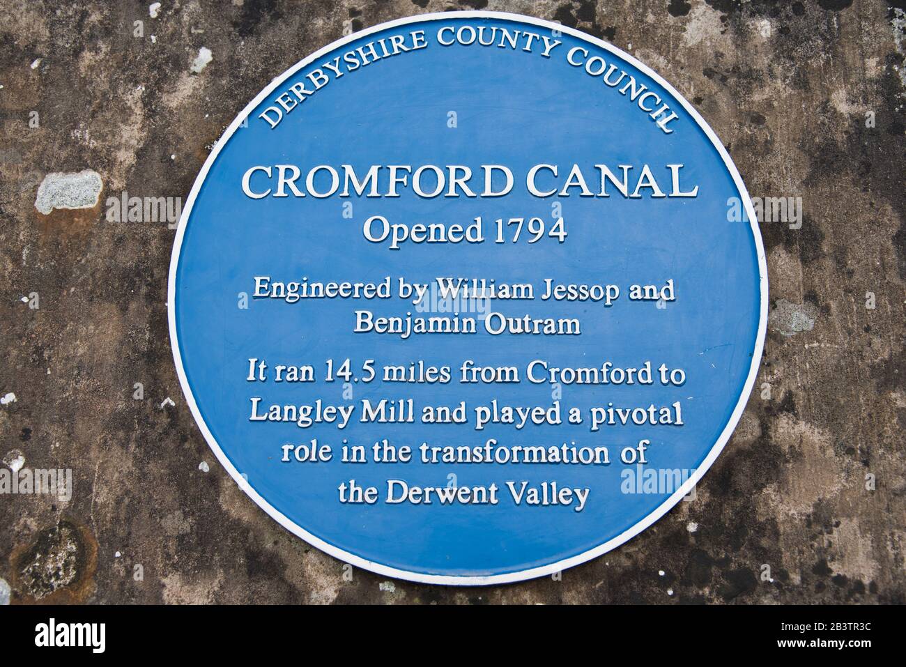 Placa azul en el canal Cromford Foto de stock