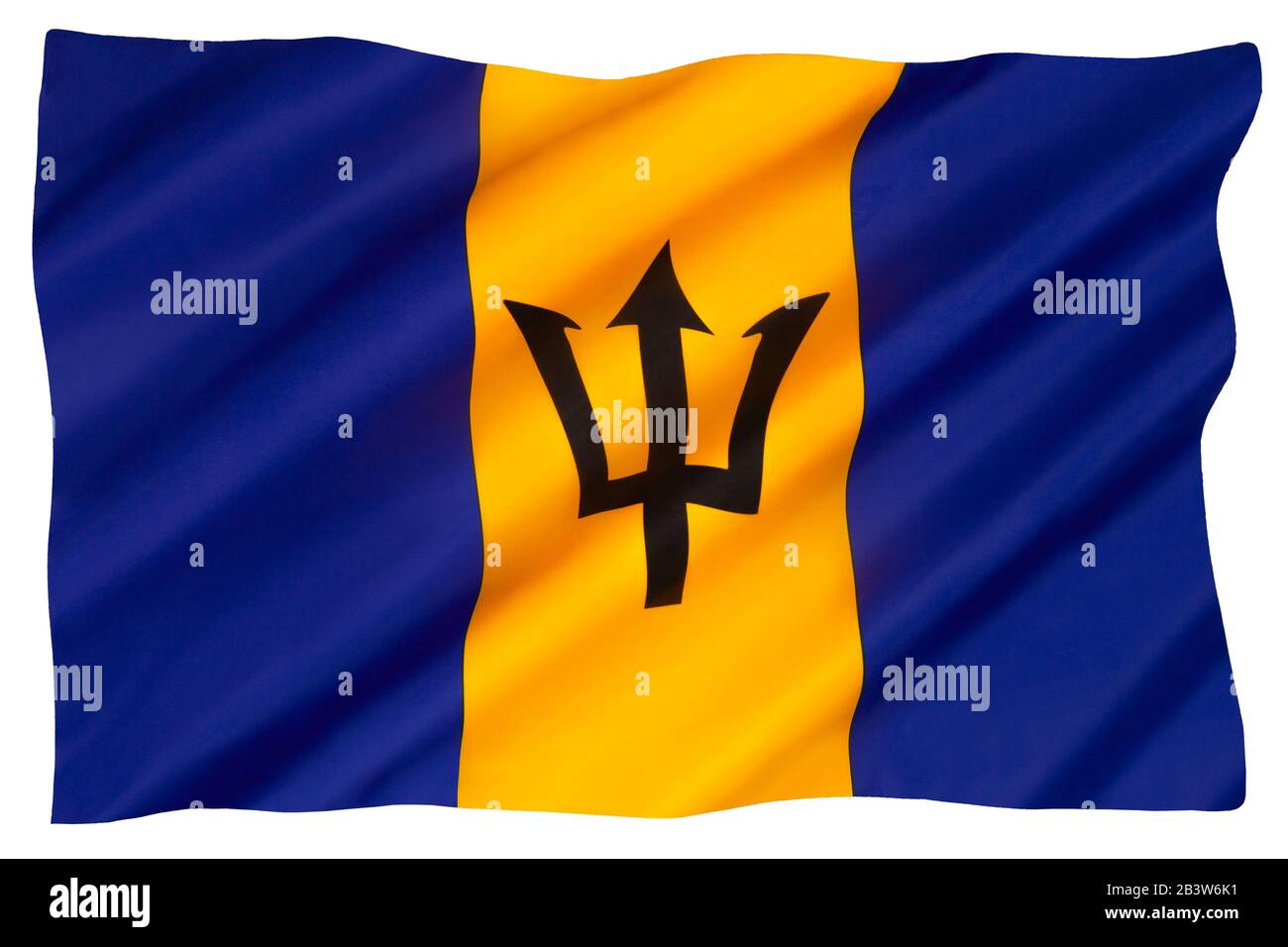 La bandera nacional y la bandera civil de la isla caribeña de Barbados - adoptada el 30 de noviembre de 1966. Foto de stock