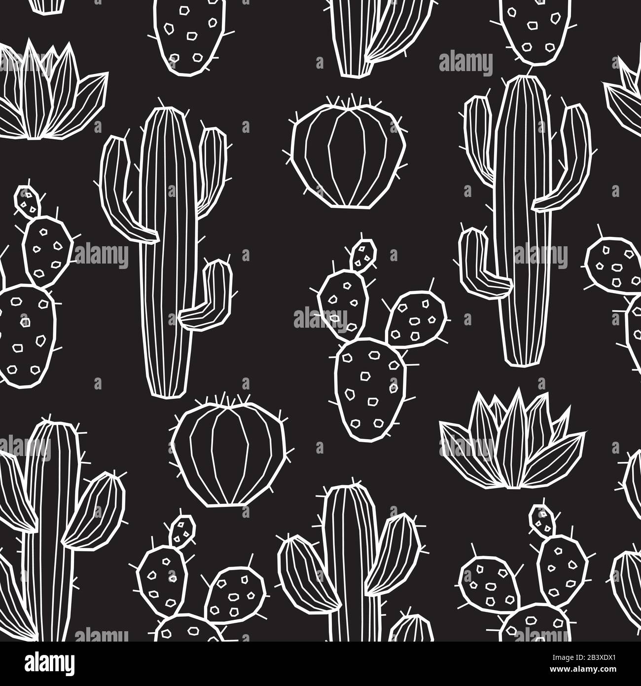 Dibujos animados de fondo sin costuras con un patrón de cactus de color o  blanco y negro Imagen Vector de stock - Alamy