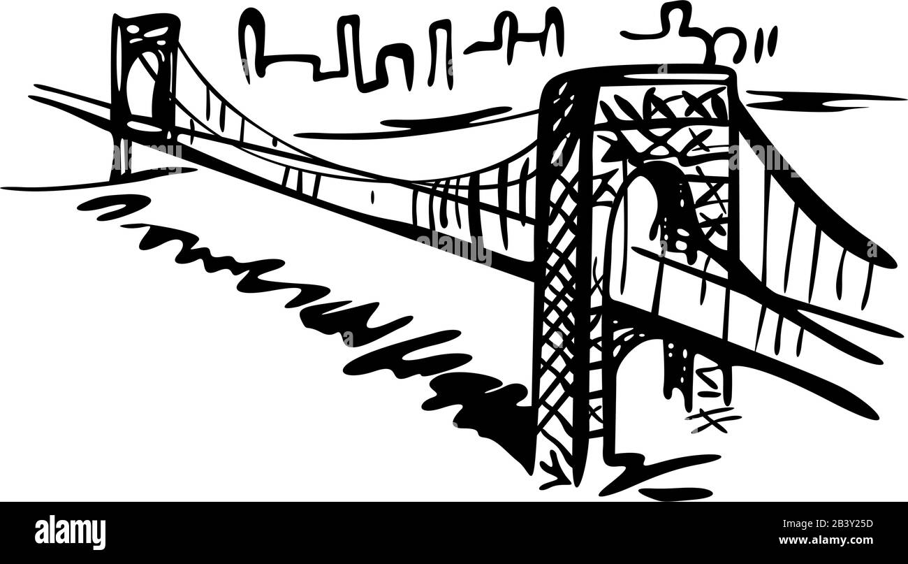 Puente colgante. Ilustración del Vector