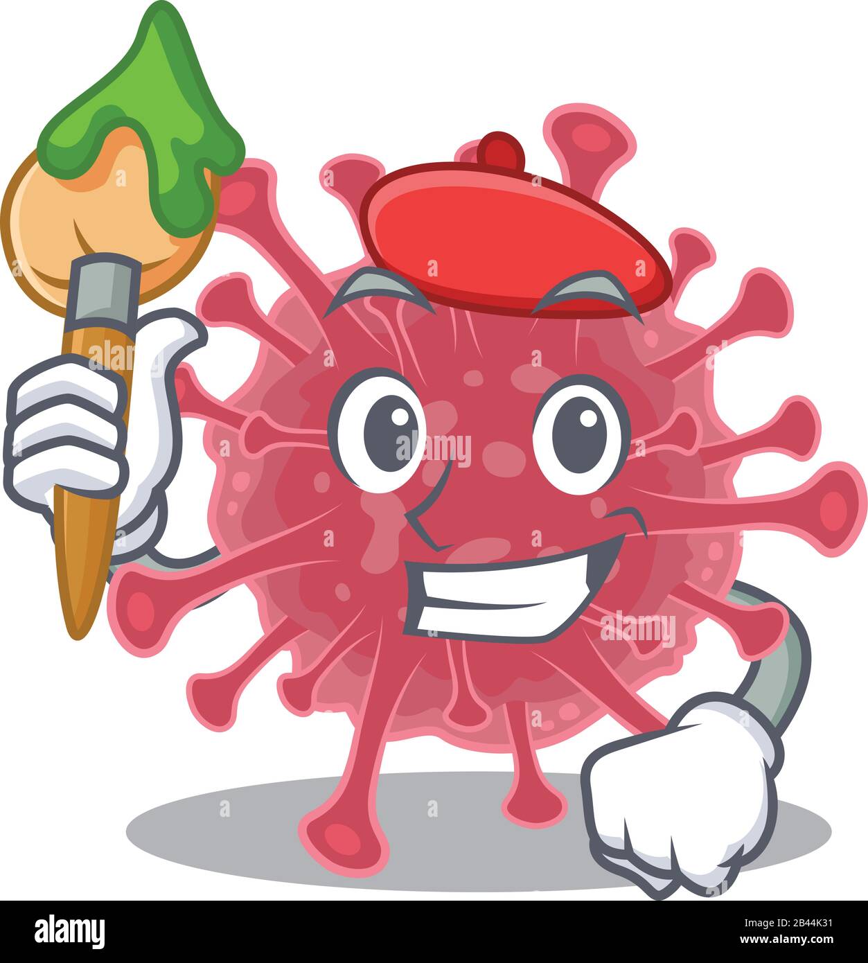 Coronavirus talentoso personaje de caricatura artista con pincel Ilustración del Vector