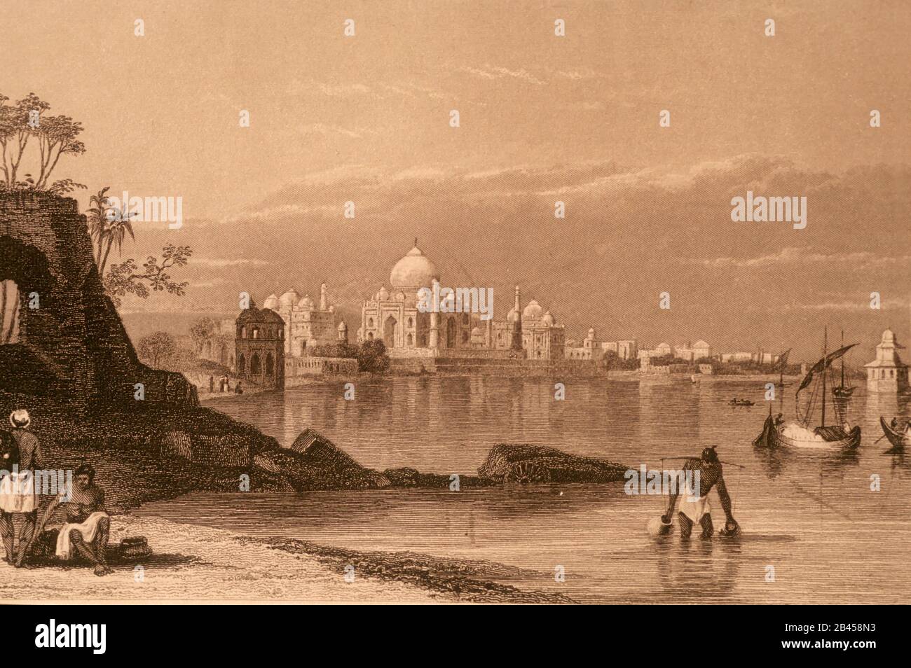 Taj Mahal, agra, uttar pradesh, India, Asia, antigua litografía vintage de 1800 Foto de stock