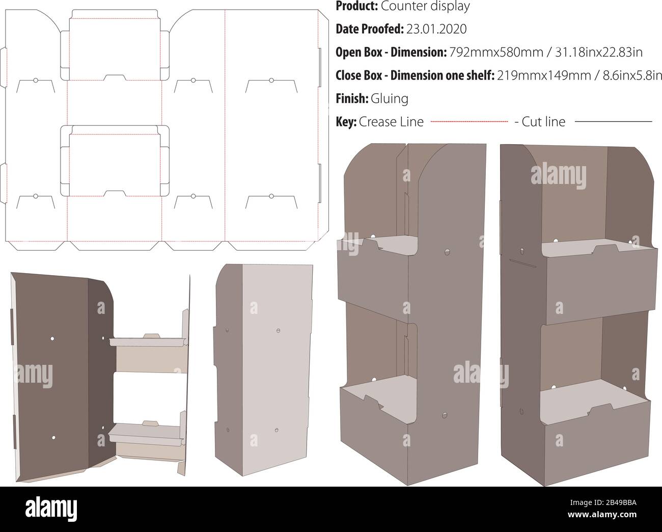 PANTALLA DE DOS PIEZAS CON ENCIMERA vectorial de troquelado de plantilla de caja Ilustración del Vector