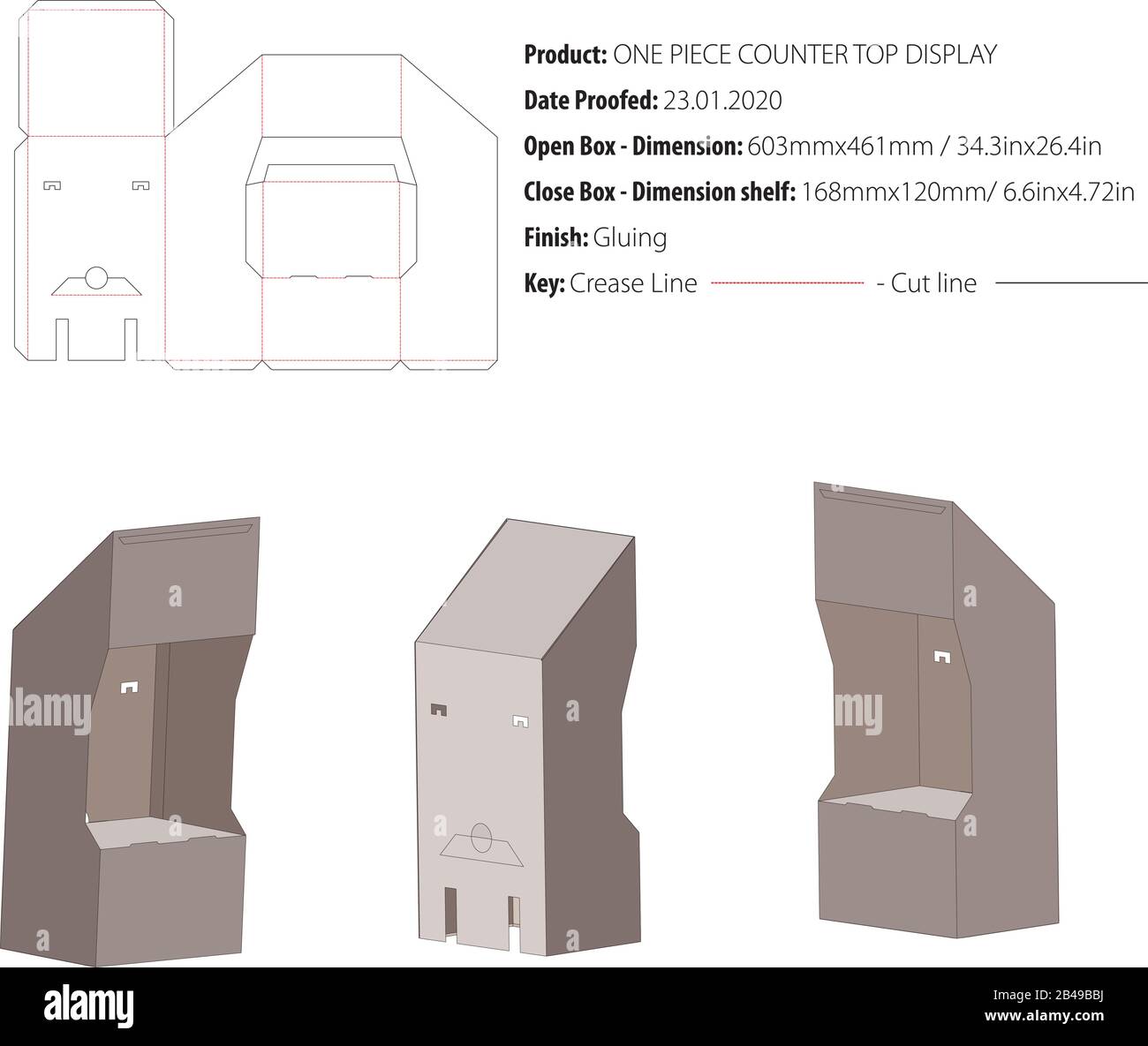 DISPLAY DE CONTADOR DE UNA PIEZA vector de troquelado de plantilla de caja Ilustración del Vector