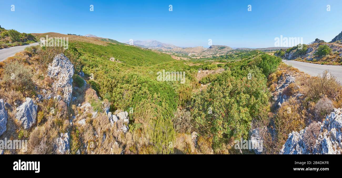 Paisaje panorámico, vegetación, Creta, Grecia Foto de stock