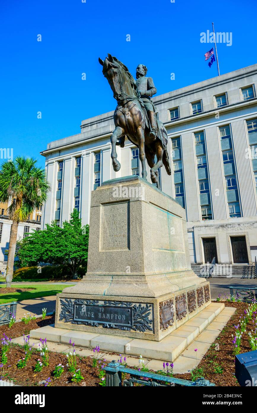Wade Hampton estatua memorial Columbia Carolina del Sur hogar del edificio State Capital con una rica historia Foto de stock