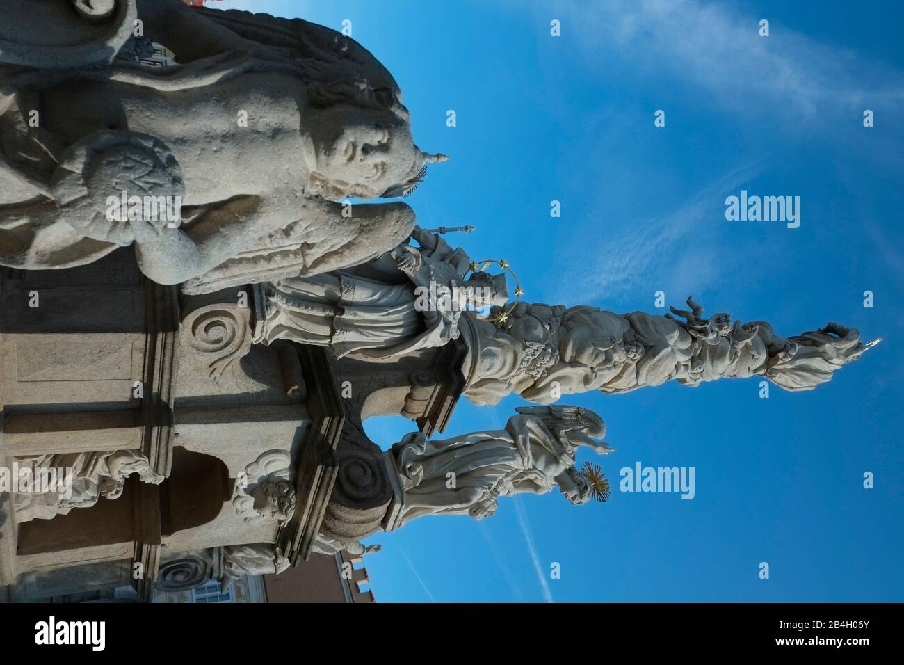 República Checa, monumento a la peste barroca, Telc, muerte negra, placa, Patrimonio de la Humanidad de la UNESCO, Moravia, Arquitectura barroca Foto de stock