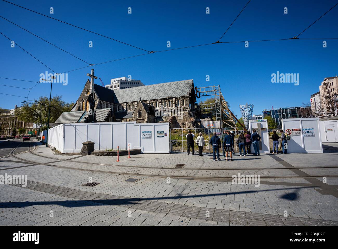 StreetView con la Catedral de Christchurch, desarrollo de la ciudad Foto de stock
