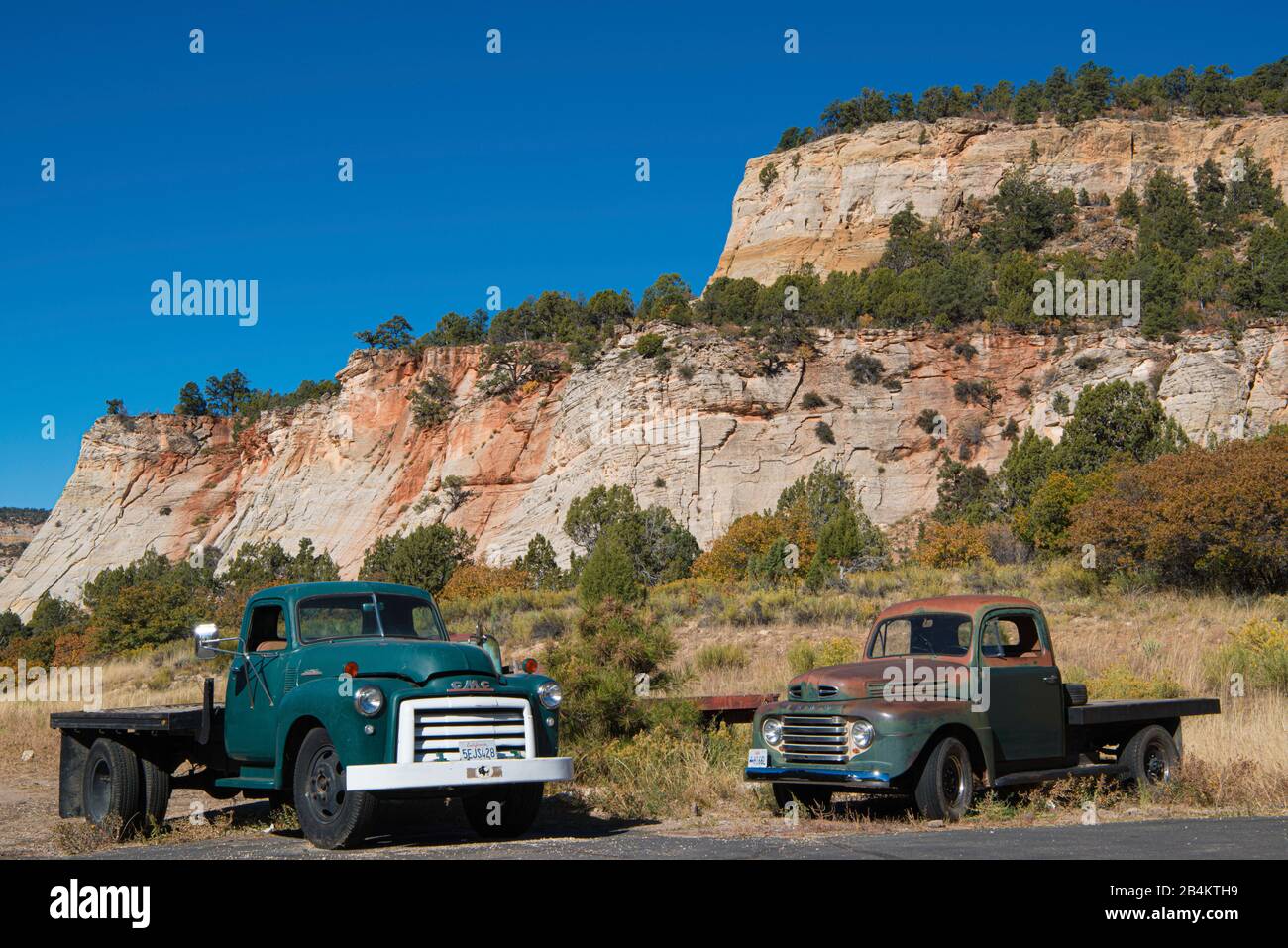 Estados Unidos, Utah, Springdale, Parque Nacional Zion, conduzca por la autopista 9 Mount Carmel Foto de stock