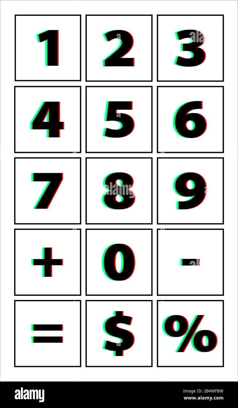El Alfabeto Numérico . Diseño dinámico de color dividido y fuente única,  sombra de número azul, verde, rojo. En marco delgado negro y sobre fondo  blanco Imagen Vector de stock - Alamy