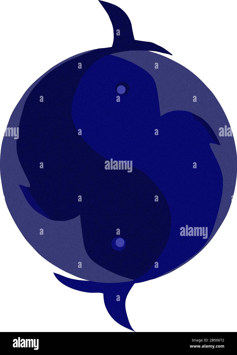 Dos ballenas azules profundas en un diseño yin-yang. Sus cuentos se  extienden fuera del círculo. ¡Paz! Imagen Vector de stock - Alamy