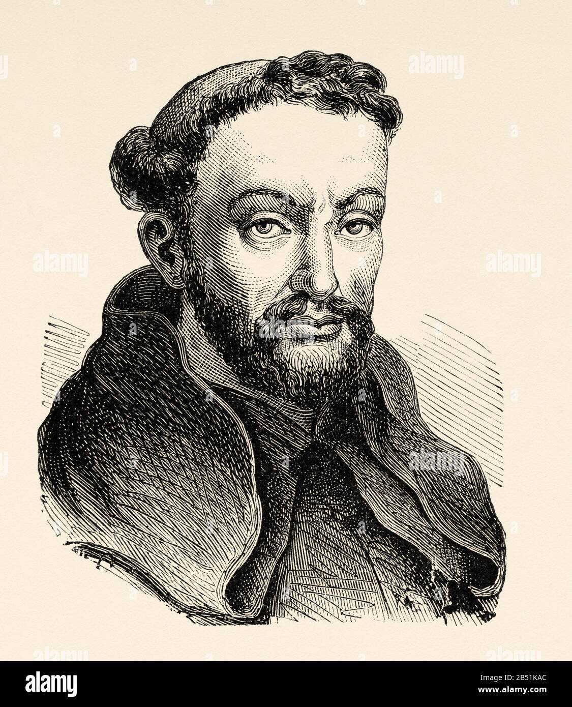 Retrato de Fray Luis de León. Luyssi Legionensis (Belmonte 1527 - Madrigal De Las Altas Torres 1591). Teólogo, poeta, astrónomo, humanista y reli Foto de stock