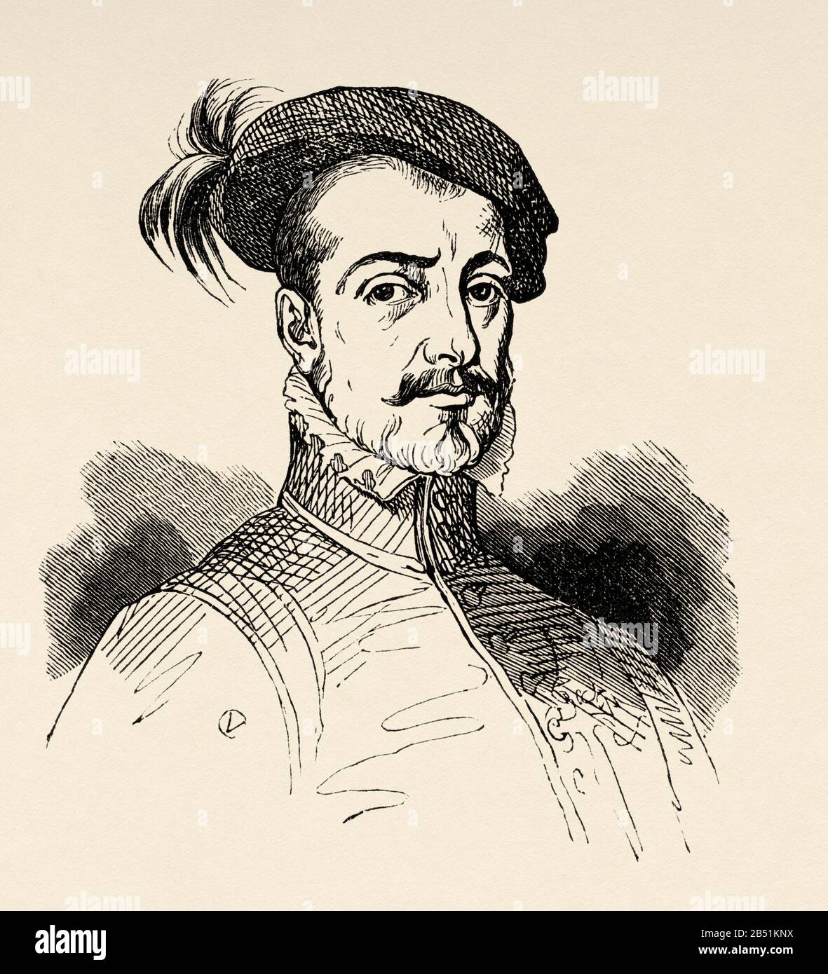 Retrato de Hernán Cortés de Monroy y Pizarro Altamirano, I Marqués del Valle de Oaxaca (Medellín 1485 - Castilleja de la cuesta 1547). Español Foto de stock