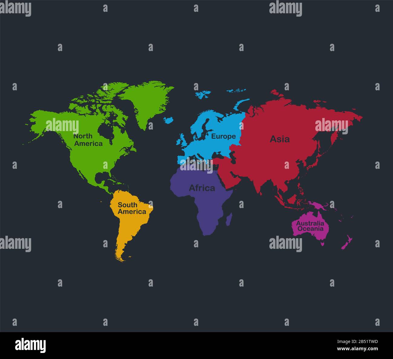 Infografías Mapa mundial, colores planos, con nombres de estados  individuales, fondo azul en blanco Fotografía de stock - Alamy