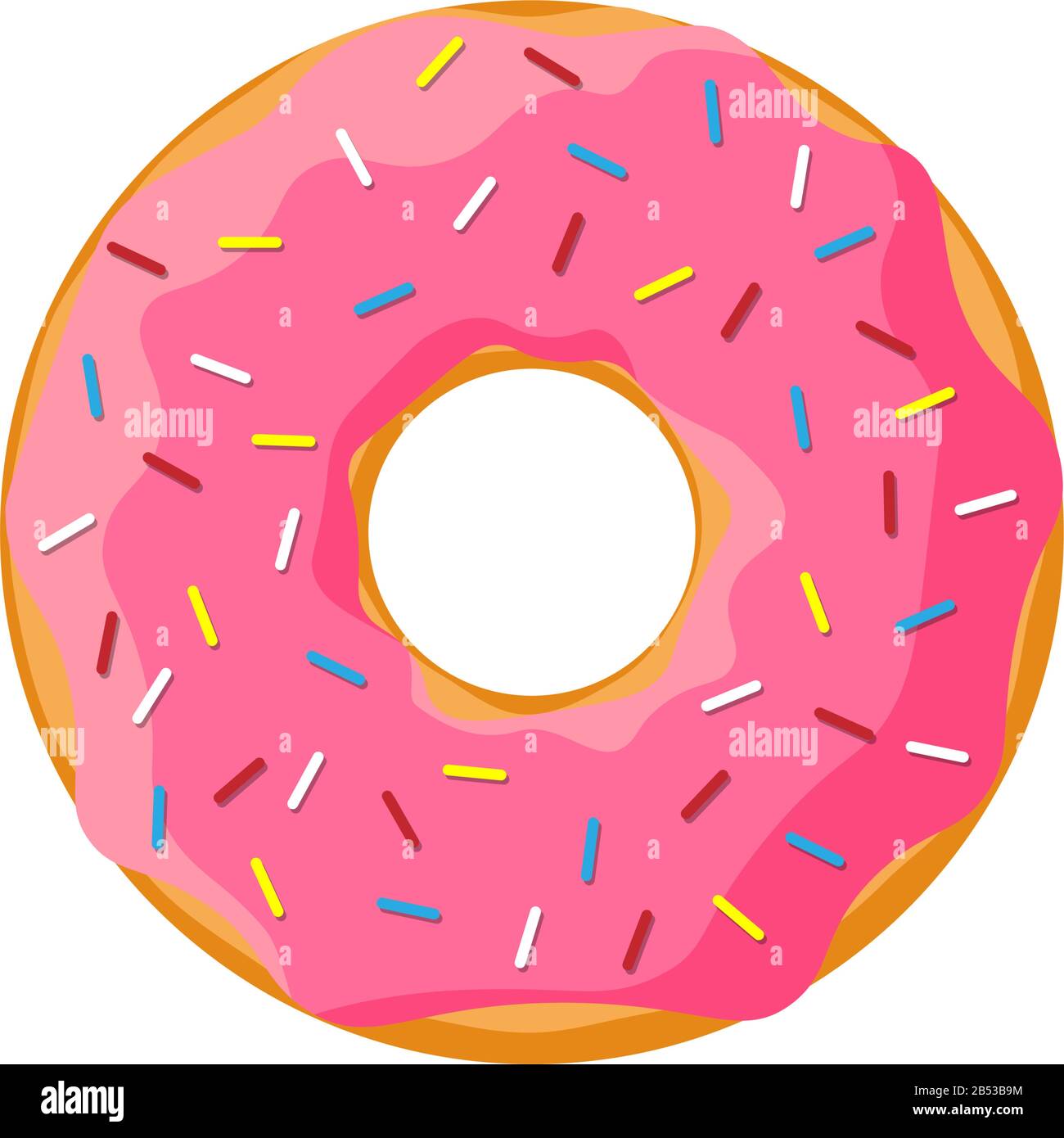 Dibujos animados coloridos y sabrosos donut aislados sobre fondo blanco. Vista superior de donut vidriado para decoración de café pastel o diseño de menú. Ilustración vectorial plana Ilustración del Vector