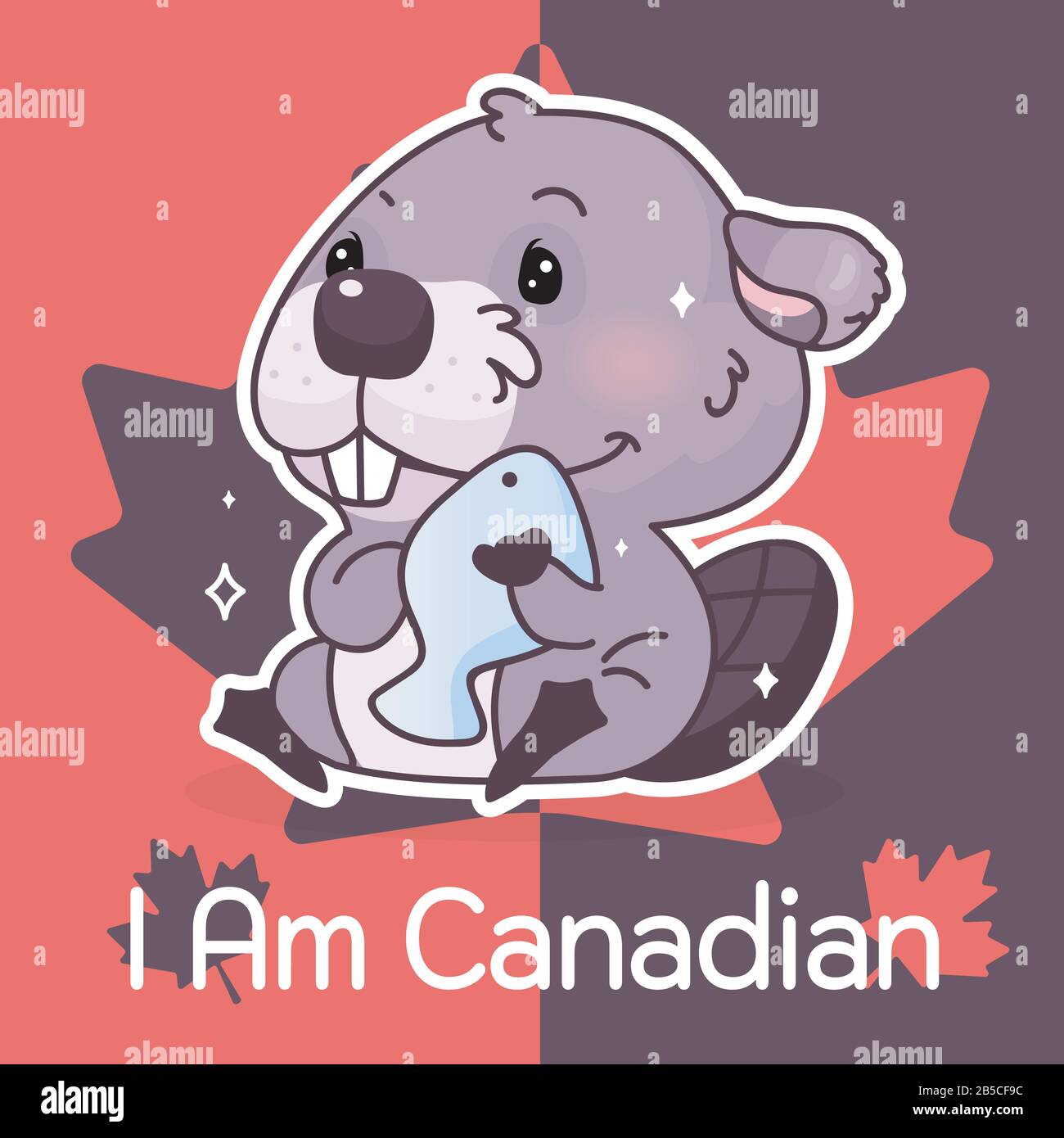 Cute caster Canadá símbolo kawaii carácter social media post maskup