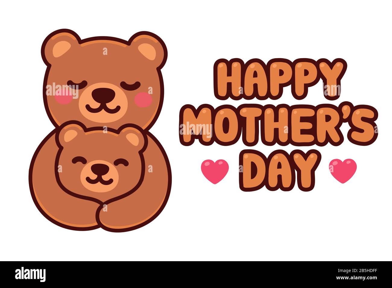 Feliz Día De La Madre. Tarjeta de felicitación de dibujos animados con oso  mamá abrasando cachorro. Ilustración simple de clip vectorial, dibujo de la  familia del oso kawaii Imagen Vector de stock -