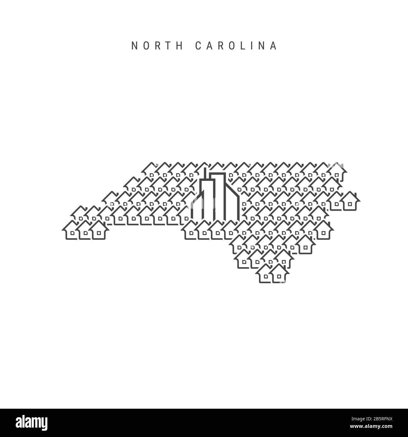 Mapa de propiedades inmobiliarias de Carolina del Norte. Iconos de