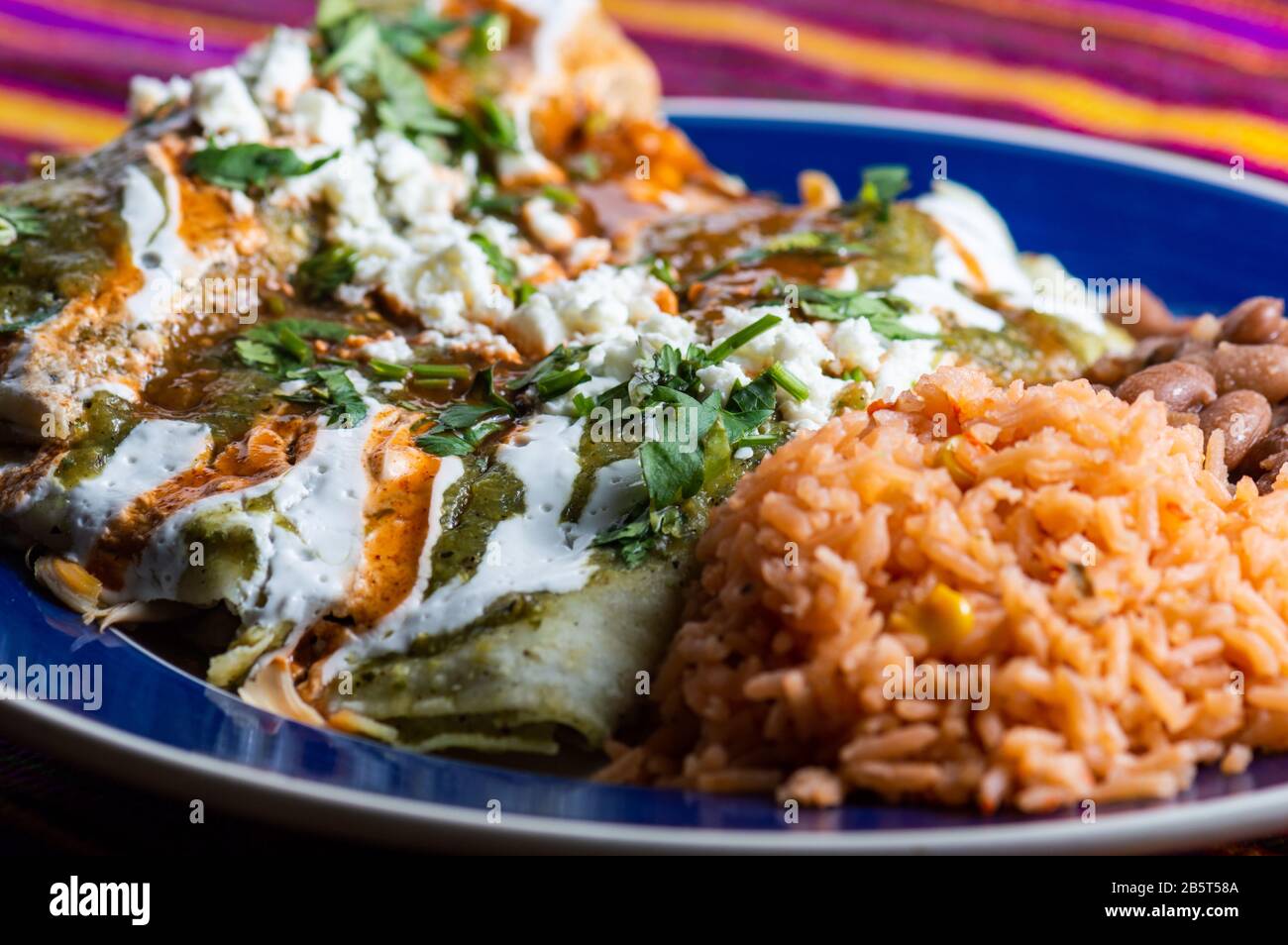 Enchiladas Verdes, o enchiladas verdes, tortillas llenas de pollo y