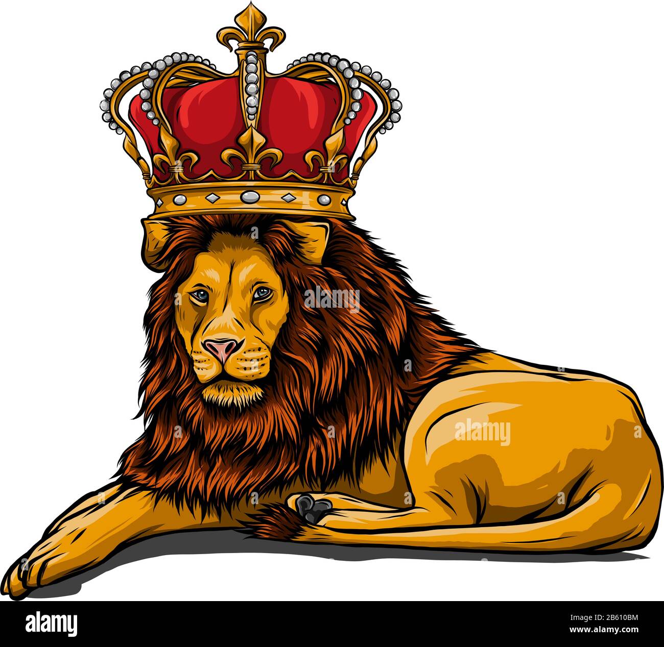León real con corona - cabeza de rey animal con mane largo Imagen Vector de  stock - Alamy