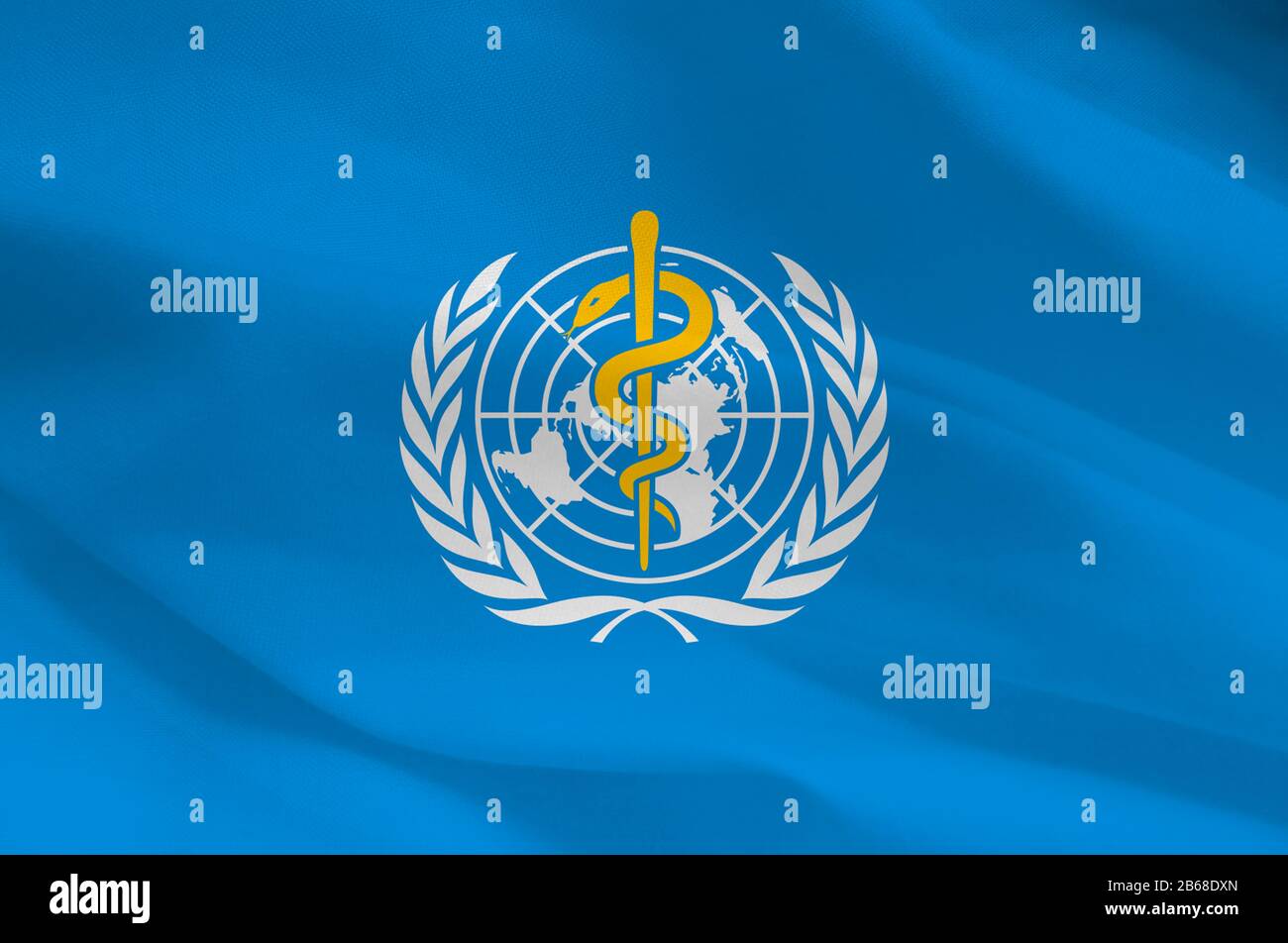 Bandera de la Organización Mundial de la Salud, elaboración gráfica, OMS Foto de stock