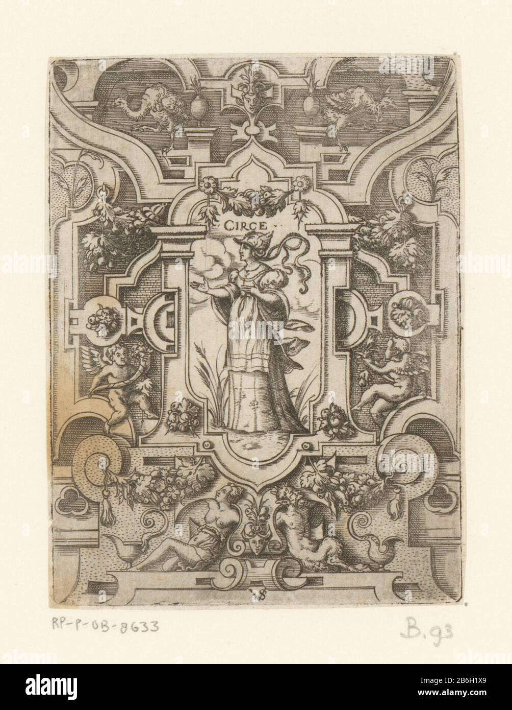 CIRCE en un marco de trabajo de scroll Mythologische women (título de la serie) Circe in een rolwerk omlijstingMythologische vrouwen (serietitel) Tipo de objeto : Prent Objectnummer: RP-P-OB-8633Catalogusreferentie: Hollstein German 235 Inscripciones / Merken: Collector's Mark , verso, nk28t, prengremaker: 123 Virgilius Solis (vermeld op object)Fabricación de trenzas: Neurenberg Dating: 1524 - 1562 material: Papier Techniek: Graveren (drukprocedé) / etsen / plaattoon Dimensiones: Plaatrand: H 113 mm × b 83 mmToelichtingMaakt deel UIT van een s. Foto de stock