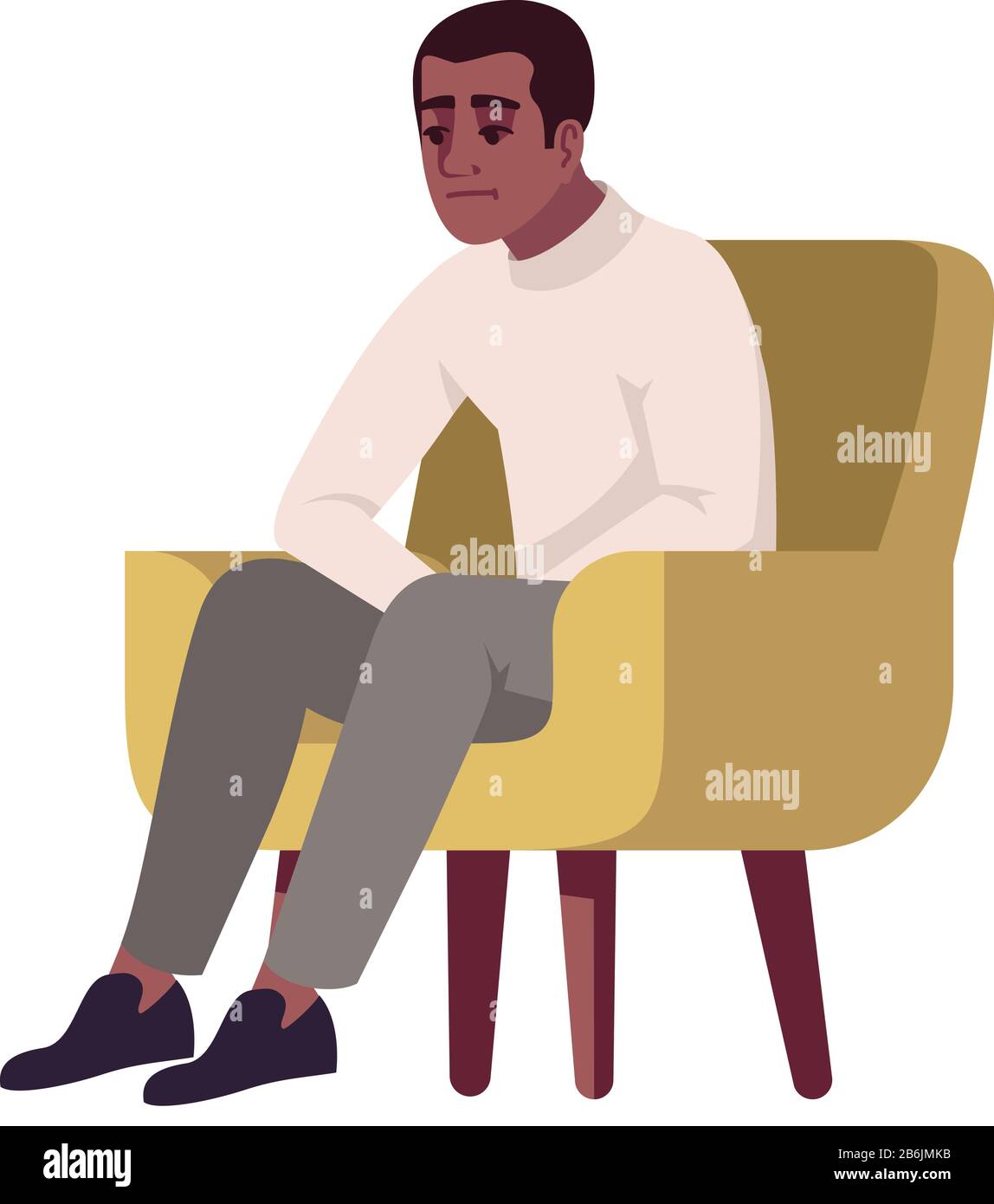 Hombre en sillón semi plano RGB color vector ilustración. Un hombre  sintiéndose incomfroable. Persona pensativa en silla. Entrevistada.  Consulta de psicología Imagen Vector de stock - Alamy
