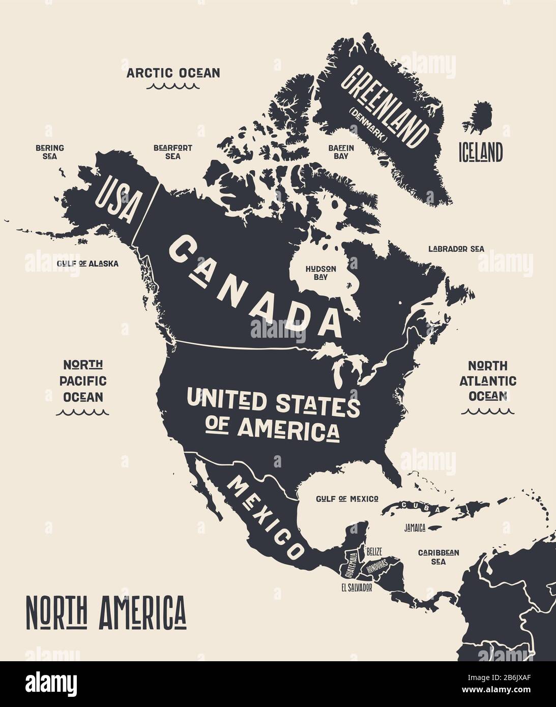 Mapa De América Del Norte Mapa Póster De Norteamérica Mapa Impreso En Blanco Y Negro De 7808