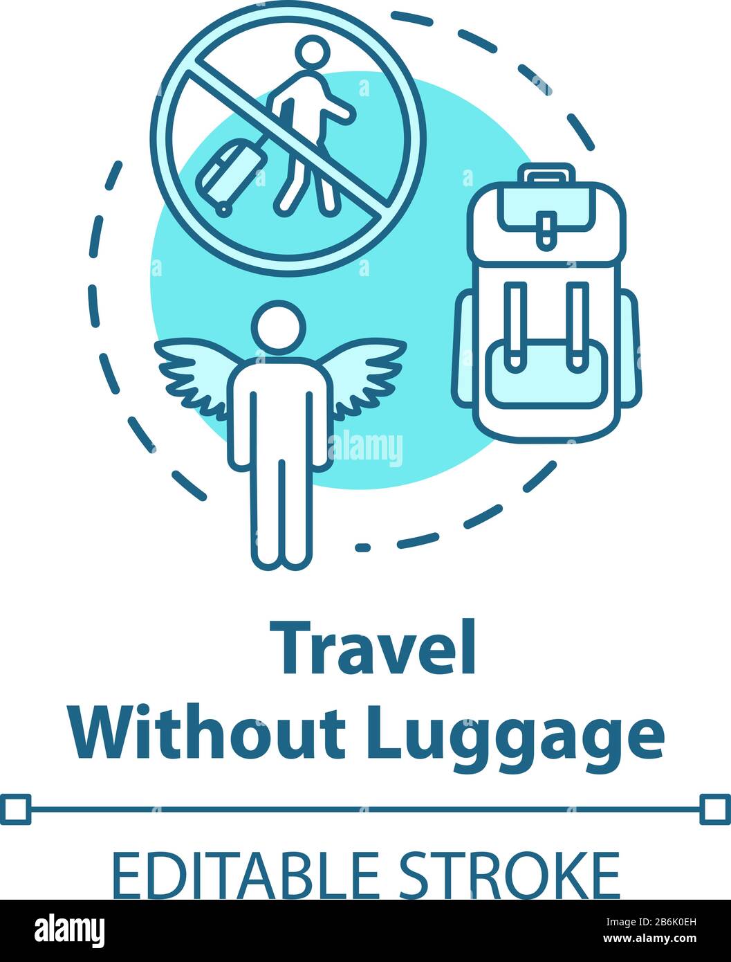 Icono concepto de viaje sin equipaje. Turismo de presupuesto, sin gastos de  equipaje idea de línea delgada ilustración. Viaje ligero sin maleta. Vector  aislado Imagen Vector de stock - Alamy