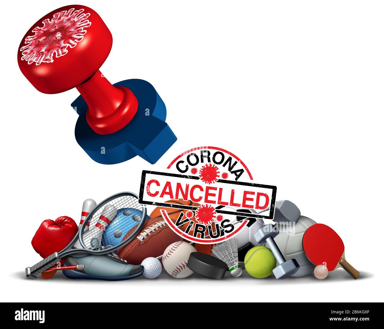 Coronavirus deportes cancelados concepto y covid 9 eventos deportivos cancelación como las reuniones de juegos deportivos se posponen o se interrumpen debido al virus. Foto de stock
