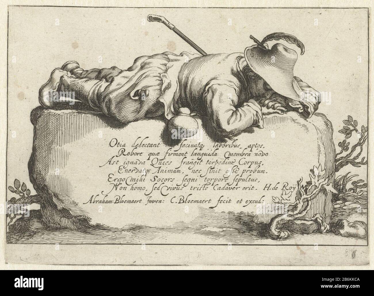 un hombre descansa sobre una piedra. Sobre la piedra un verso de seis líneas de Henry Roij latino sobre la pereza y el tijd libre. Fabricante : fabricante de impresión Cornelis Bloemaert (II) (edificio de la lista), diseñado por Abraham Bloemaert (propiedad de la lista) escritor: Henry Roij (objeto de la lista) editor Cornelis Bloemaert (II) (edificio de la lista) Lugar de fabricación: Utrecht Dating: Después de aproximadamente 1625 características Físicas: Material del coche: Papel Técnica: Engra (proceso de impresión) Dimensiones: Hoja: H 108 mm × An 153 mm Objeto: Escenas Pastorales, Arcadias Foto de stock