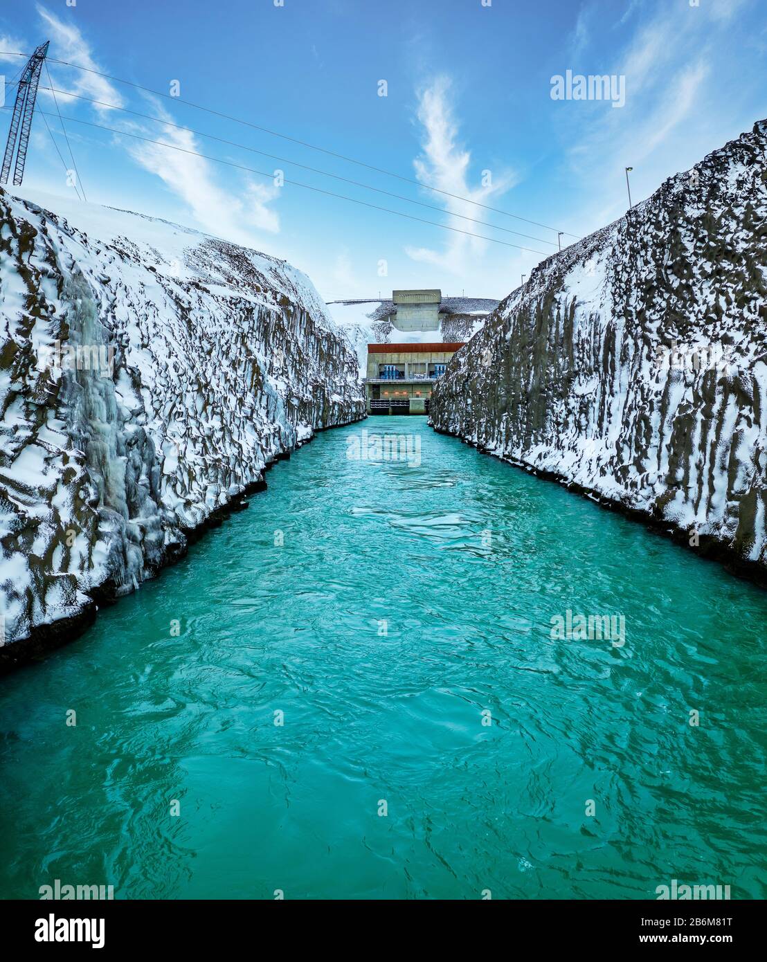 Central hidroeléctrica de Sultartangavirkjun, tierras altas centrales, Islandia Foto de stock