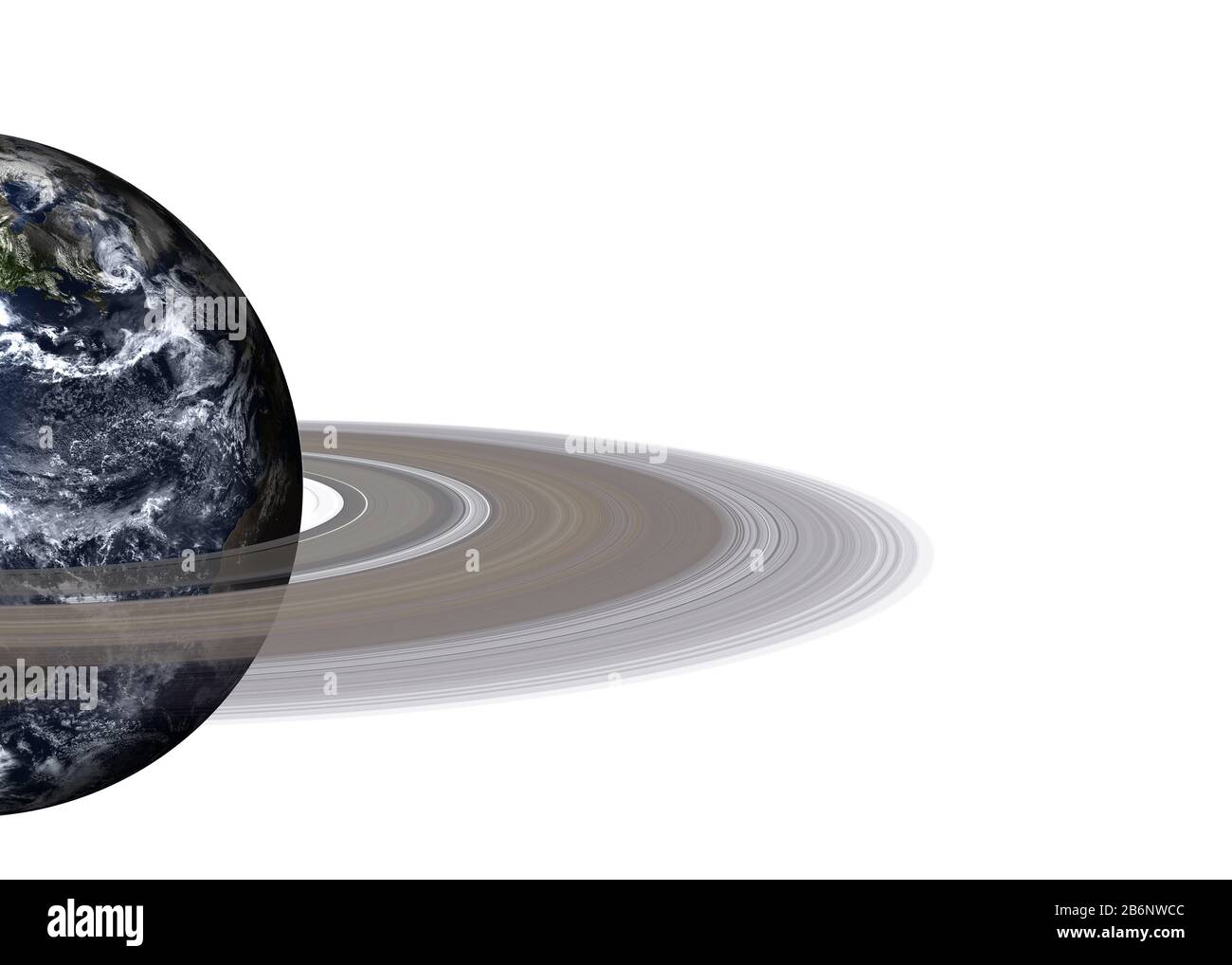 Planeta Tierra con anillo de sistema solar aislado sobre fondo blanco. Visión de Europa y áfrica. Elementos de esta imagen proporcionados por la NASA. Foto de stock