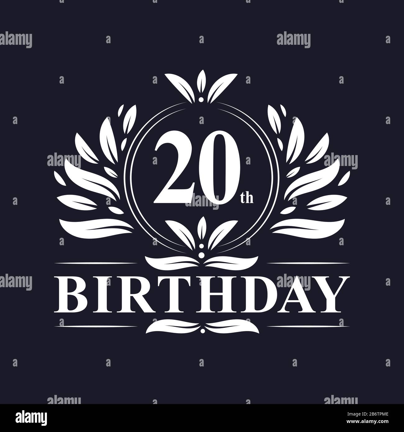 Celebración de 20 cumpleaños, diseño de logotipo de 20 años de lujo. Ilustración del Vector
