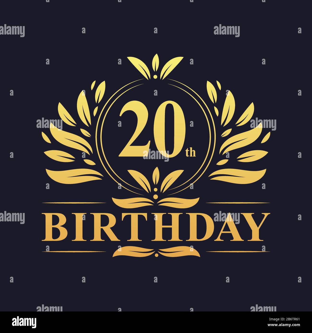Diseño de 20 cumpleaños, lujoso color dorado 20 años celebración de cumpleaños. Ilustración del Vector