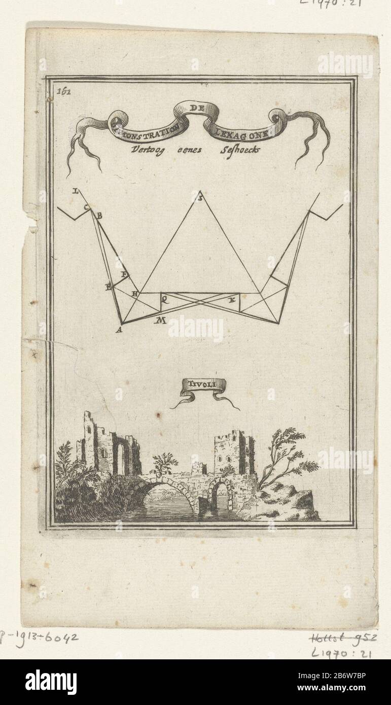 Illustratie voor 'den Arbeid van Mars' van Allain Manesson Mallet Fig  matemática. Debajo de un dilapidado puente sobre un río, al parecer la  imaginación de una ciudad (Tivoli). En la esquina superior