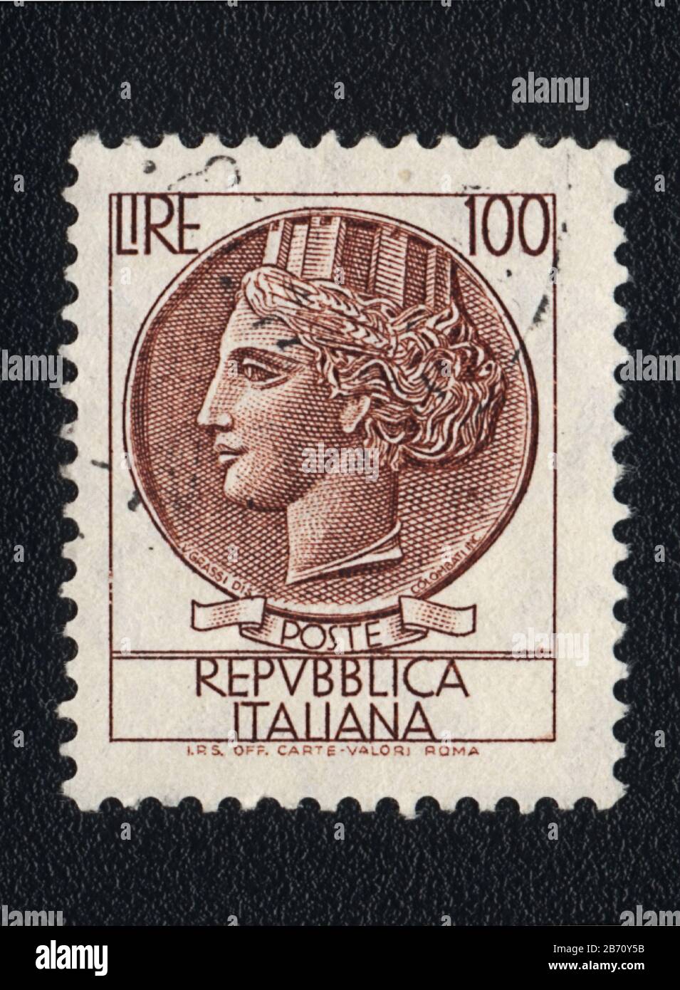 Sello postal de la República Italiana 100 lire, Italia Fotografía de
