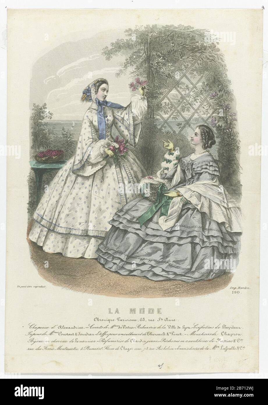 La Mode 1858 Pl 190 Chapeaux D Alexandrin Dos Mujeres Con Una