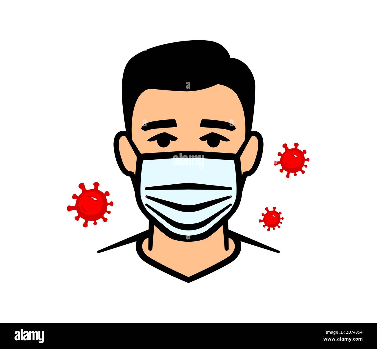 Hombre en máscara protectora contra enfermedades infecciosas y gripe. Máscara facial. Concepto de asistencia sanitaria. Ilustración vectorial. Ilustración del Vector