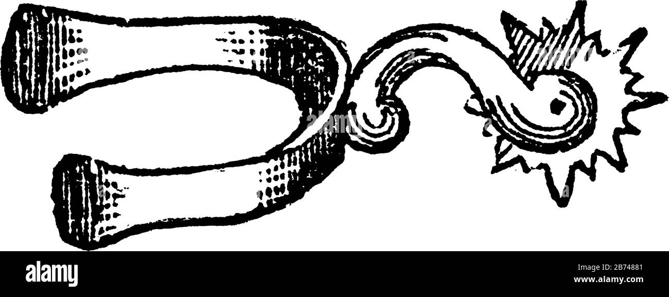 Esta ilustración representa Spur que se utiliza para impulsar un caballo hacia delante, dibujo de línea vintage o ilustración de grabado. Ilustración del Vector